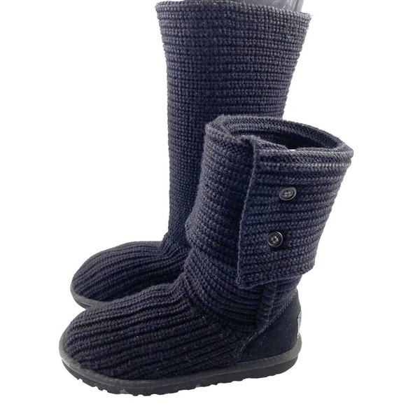 UGG 5819 Classic Cardy Black Knit Tall Sweater Boots Women's 6 - Picture 4 of 12